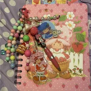 Strawberry 4 Tab Journal Notebook Wide Ruled With Clip Beaded Pen Black Ink